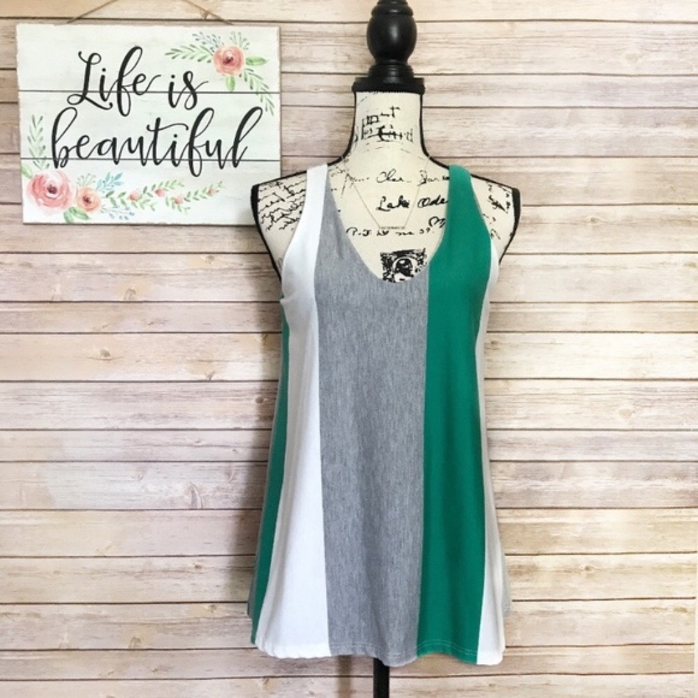 Puella {Anthropologie} Color Block Vertical Striped Sleeveless Blouse XS